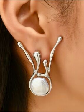 Modern Silver and White Artistic Earrings